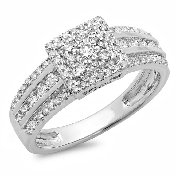 Dazzlingrock Collection 0.75 Carat (ctw) 14K Round Cut Diamond Ladies Cluster Halo Engagement Ring 3/4 CT, White Gold, Size 6.5