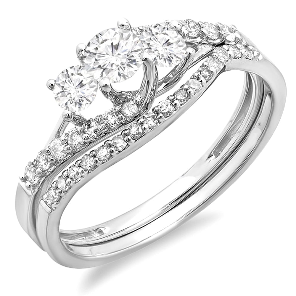 Dazzlingrock Collection 0.50 Carat (Ctw) Round White Diamond Men & Women's Micro Pave Engagement Ring Trio Bridal Set, Sterling Silver