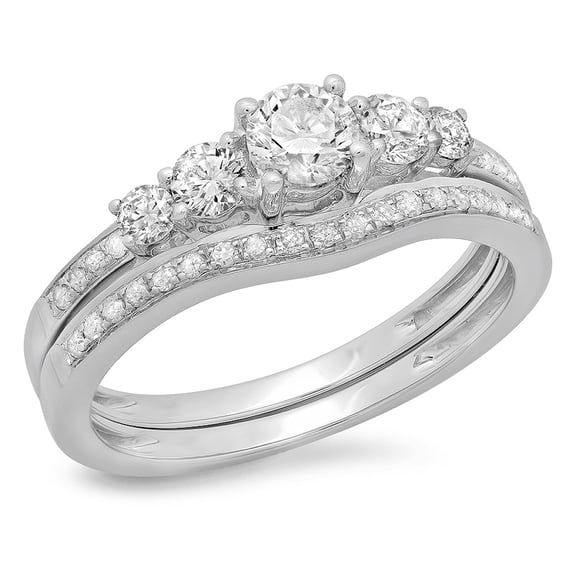 Dazzlingrock Collection 0.75 Carat (ctw) 14K Round Diamond 5 Stone Bridal Engagement Ring Band Set 3/4 CT, White Gold, Size 9