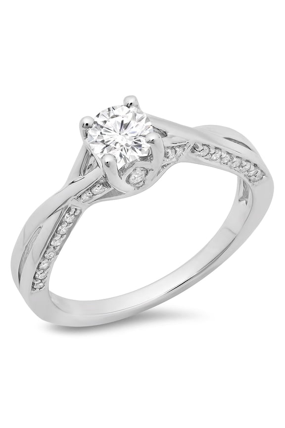 Collection 0.75 Carat (ctw) 14K Round Diamond Bridal Twisted Swirl Engagement Ring 3/4 CT, White Gold, Size 10