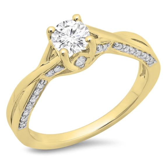 Dazzlingrock Collection 0.75 Carat (ctw) 14K Round Diamond Bridal Twisted Swirl Engagement Ring 3/4 CT, Yellow Gold, Size 7
