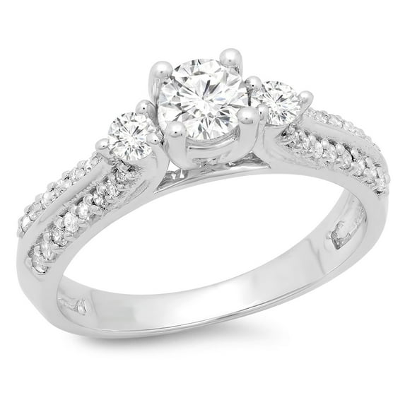 Dazzlingrock Collection 0.75 Carat (ctw) 14K Round Diamond Ladies Bridal 3 Stone Engagement Ring 3/4 CT, White Gold, Size 7