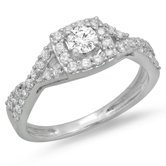 Dazzlingrock Collection 0.75 Carat (ctw) 14K Round Diamond Ladies Bridal Swirl Halo Engagement Ring 3/4 CT, White Gold, Size 6