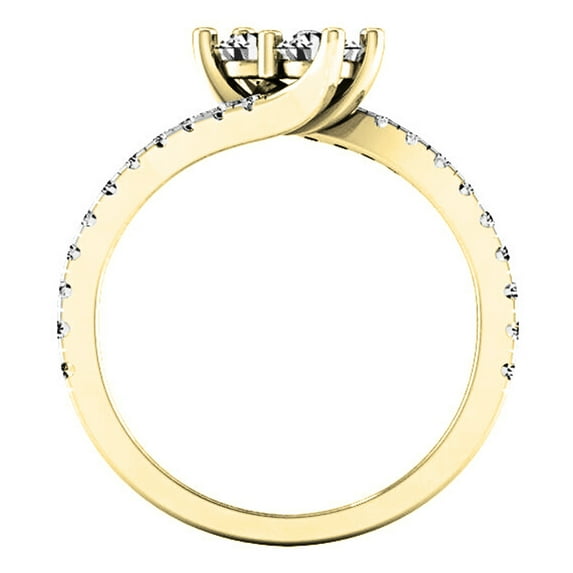 Dazzlingrock Collection 0.75 Carat (ctw) 14K Round Diamond Two Stone Bridal Engagement Ring 3/4 CT, Yellow Gold, Size 5.5