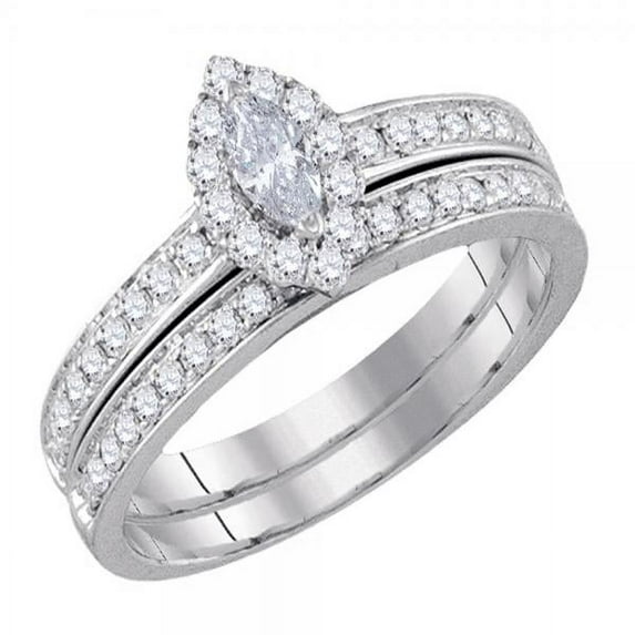 Dazzlingrock Collection 0.75 Carat (ctw) 14K Round & Marquise White Diamond Halo Bridal Ring Matching Band Set 3/4 CT, White Gold