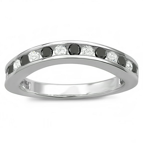 Dazzlingrock Collection 0.75 Carat (ctw) 14K Round White & Black Diamond Ladies Wedding Band 3/4 CT, White Gold, Size 9