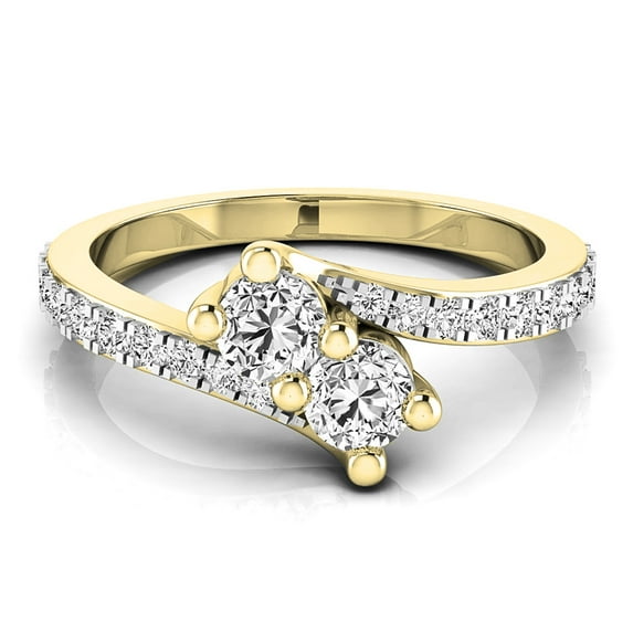 Dazzlingrock Collection 0.75 Carat (ctw) 14K Round White Diamond Two Stone Bridal Engagement Ring 3/4 CT, Yellow Gold, Size 6.5