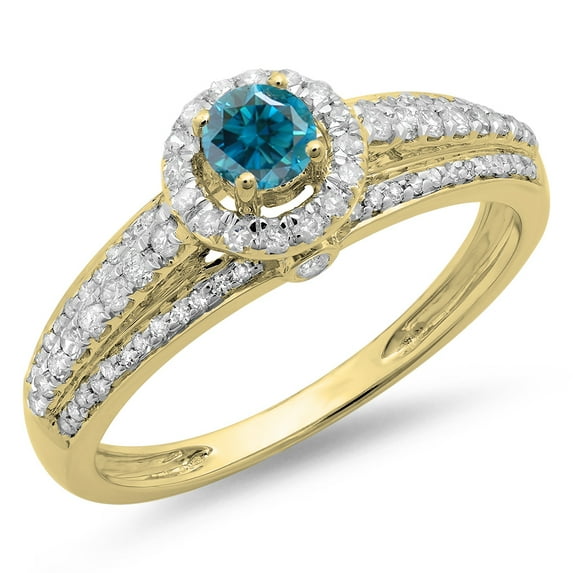 Dazzlingrock Collection 0.75 Carat (ctw) 14K White & Blue Diamond Bridal Halo Engagement Ring 3/4 CT, Yellow Gold, Size 8