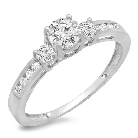 Dazzlingrock Collection 0.75 Carat (ctw) 14k Round Cut Diamond Ladies Bridal 3 Stone Engagement Ring 3/4 CT, White Gold, Size 7.5