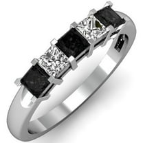 Dazzlingrock Collection 0.75 Carat (ctw) 18K Princess Black & White Diamond 5 Stone Wedding Band 3/4 CT, White Gold, Size 7