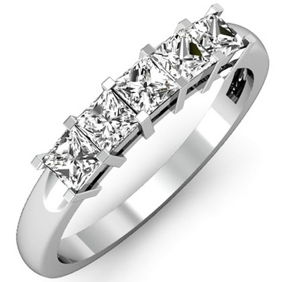Dazzlingrock Collection 0.75 Carat (ctw) 18K Princess Diamond 5 Stone Bridal Wedding Ring 3/4 CT, White Gold, Size 5.5