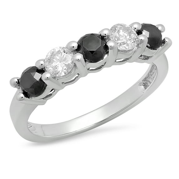Dazzlingrock Collection 0.75 Carat (ctw) 18K Round Black & White Diamond 5 Stone Bridal Wedding Band 3/4 CT, White Gold, Size 5