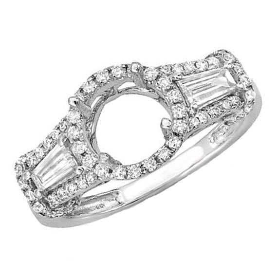 Dazzlingrock Collection 0.75 Carat (ctw) 18K Round & Tapered Baguette Diamond Semi Mount Bridal Ring, White Gold, Size 6