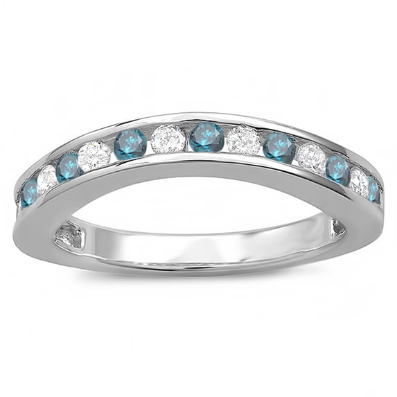 Dazzlingrock Collection 0.75 Carat (ctw) 18k Round White And Blue Diamond Curved Guard Bridal Wedding Band, White Gold, Size 5