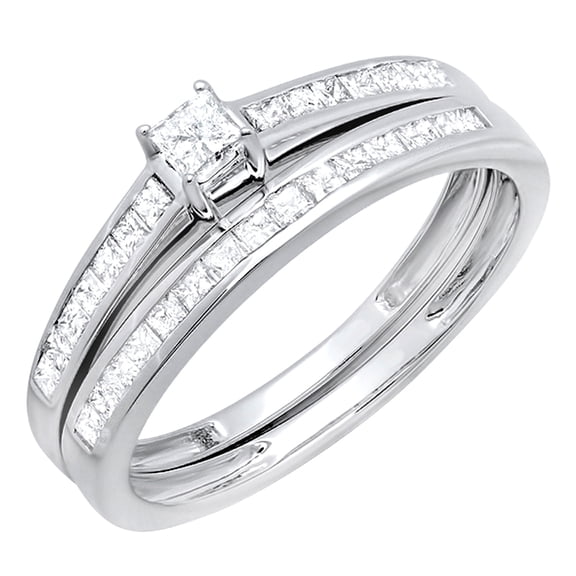 Dazzlingrock Collection 0.75 Carat (ctw) Princess White Diamond Solitaire Style Bridal Engagement Ring Set 3/4 CT | 10K White Gold