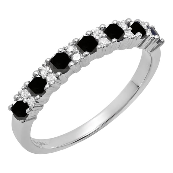 Dazzlingrock Collection 0.75 Carat (ctw) Round Black & White Diamond Bridal Anniversary Wedding Band for Women in 14K White Gold, Size 7.5