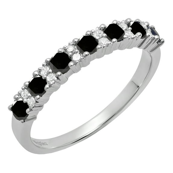 Dazzlingrock Collection 0.75 Carat (ctw) Round Black & White Diamond Bridal Anniversary Wedding Band for Women in 18K White Gold, Size 4.5