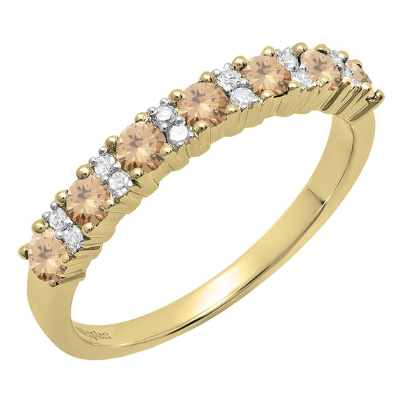 Dazzlingrock Collection 0.75 Carat (ctw) Round Champagne & White Diamond Bridal Anniversary Wedding Band for Women in 10K Yellow Gold, Size 4