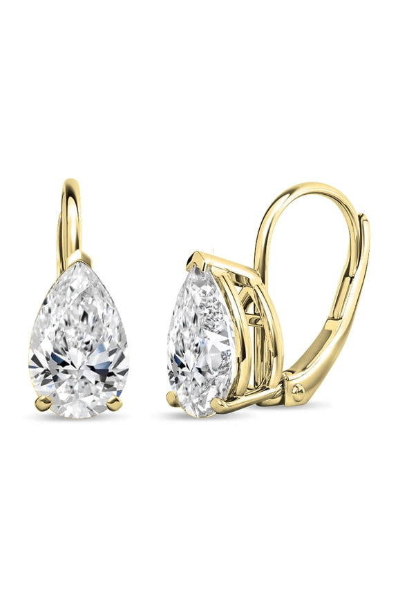 Collection 0.75 Cttw Pear Lab Grown White Diamond Solitaire Lever Back Earrings for Her in 14K Solid Yellow Gold