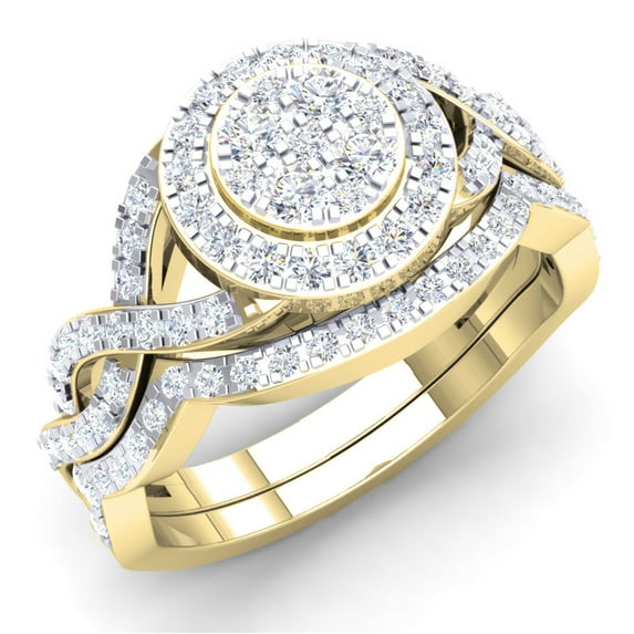Dazzlingrock Collection 0.78 Carat (Ctw) 14K Round Diamond Split Shank Cluster Engagement Ring Set 3/4 CT, Yellow Gold, Size 7.5
