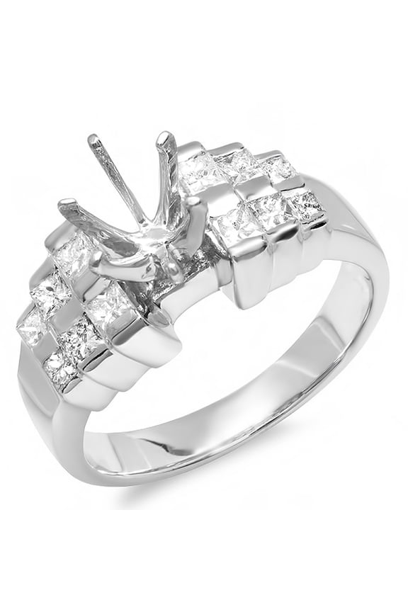 Collection 0.80 Carat (Ctw) 14k Round & Princess Diamond Ladies Semi Mount Bridal Engagement Ring (No Center Stone), White Gold, Size 7
