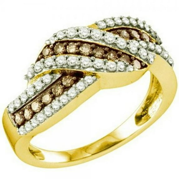 Dazzlingrock Collection 0.80 Carat (ctw) 10k Round Champagne & White Diamond Ladies Swirl Right Hand Cocktail Band 3/4 CT, Yellow Gold, Size 9