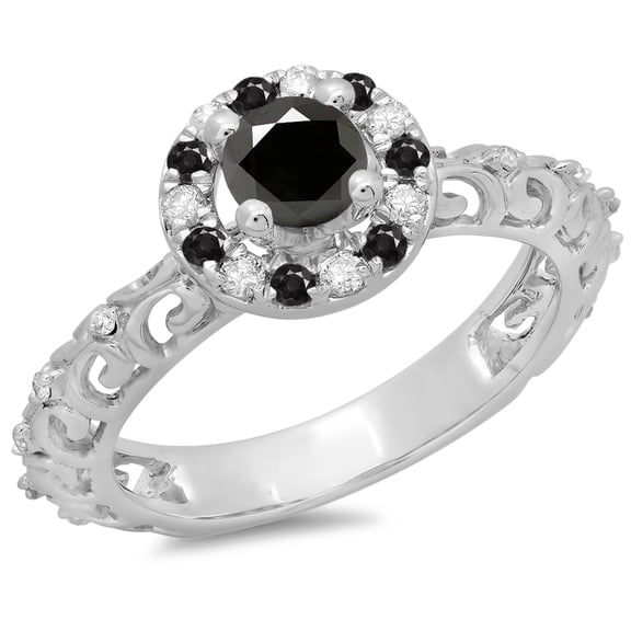 Dazzlingrock Collection 0.80 Carat (ctw) 14K Black & White Diamond Bridal Halo Engagement Ring 3/4 CT, White Gold, Size 4