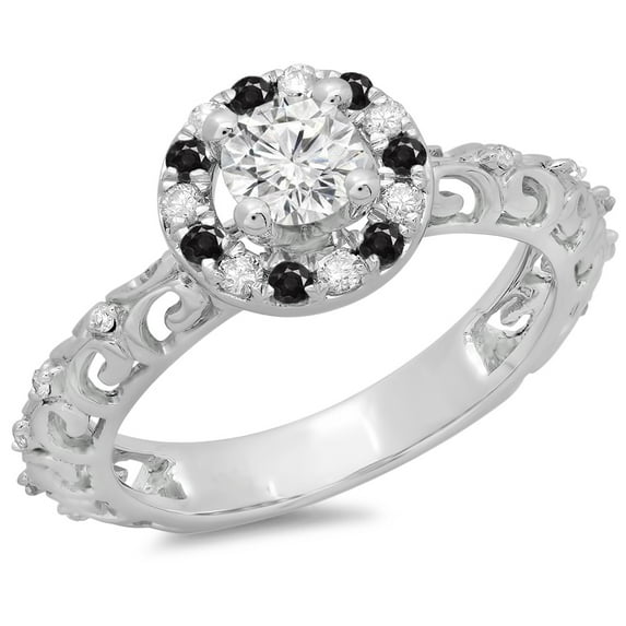 Dazzlingrock Collection 0.80 Carat (ctw) 14K Black & White Diamond Bridal Halo Engagement Ring 3/4 CT, White Gold, Size 7.5