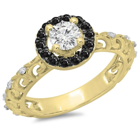Dazzlingrock Collection 0.80 Carat (ctw) 14K Black & White Diamond Bridal Halo Engagement Ring 3/4 CT, Yellow Gold, Size 8.5