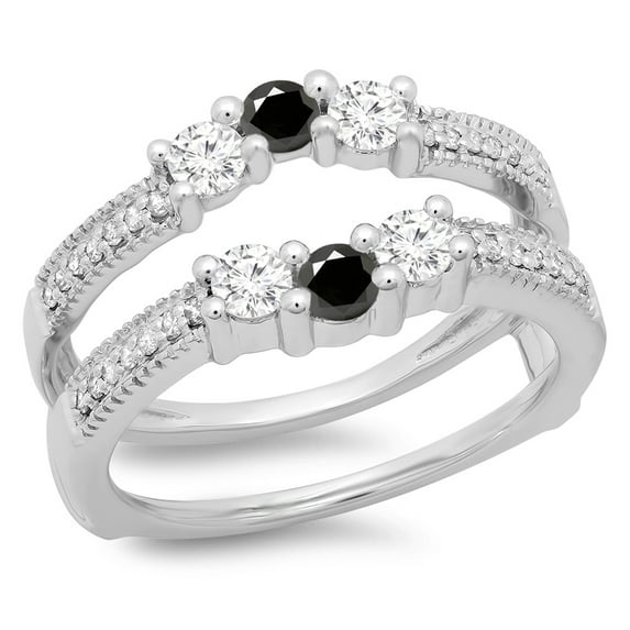Dazzlingrock Collection 0.80 Carat (ctw) 14K Black & White Diamond Wedding Band 3 Stone Guard Ring 3/4 CT, White Gold, Size 4.5