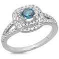 thumbnail image 1 of Dazzlingrock Collection 0.80 Carat (ctw) 14K Blue & White Diamond Split Shank Engagement Halo Ring 3/4 CT, White Gold, Size 7, 1 of 1