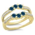 thumbnail image 1 of Dazzlingrock Collection 0.80 Carat (ctw) 14K Blue & White Diamond Wedding Band 3 Stone Guard Ring 3/4 CT, Yellow Gold, Size 6.5, 1 of 4