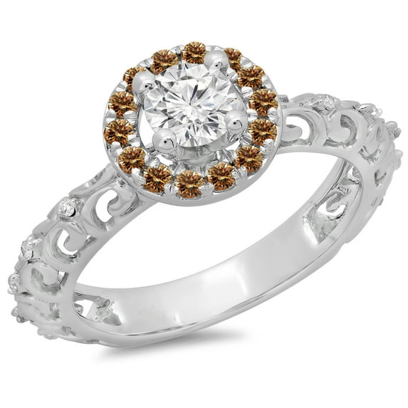 Dazzlingrock Collection 0.80 Carat (ctw) 14K Champagne & White Diamond Bridal Halo Engagement Ring 3/4 CT, White Gold, Size 10