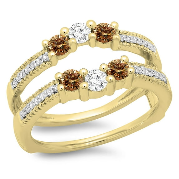 Dazzlingrock Collection 0.80 Carat (ctw) 14K Champagne & White Diamond Ladies 3 Stone Wedding Band 3/4 CT, Yellow Gold, Size 10