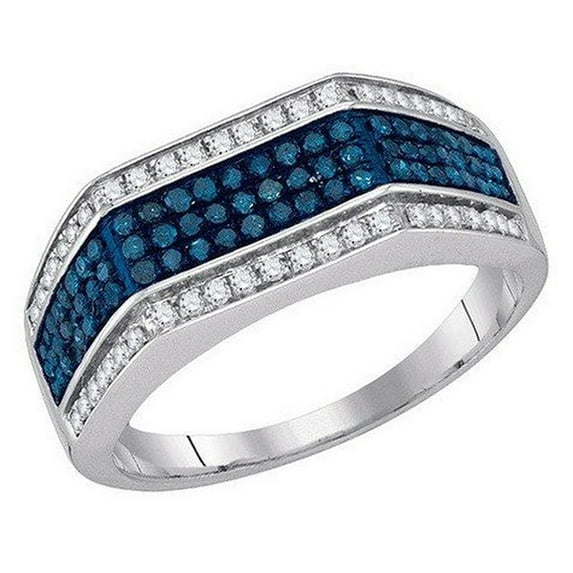 Dazzlingrock Collection 0.80 Carat (ctw) 14K White And Blue Diamond Micro Pave Right Hand Ring 3/4 CT, White Gold, Size 10.5