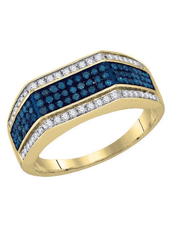 Collection 0.80 Carat (ctw) 14K White And Blue Diamond Micro Pave Right Hand Ring 3/4 CT, Yellow Gold, Size 7