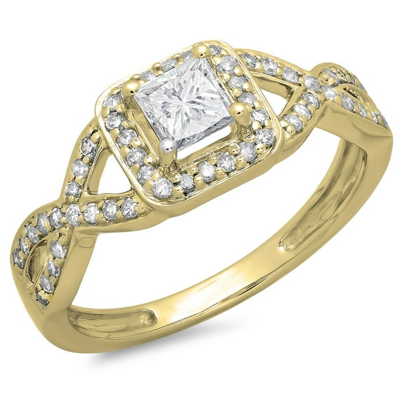 Dazzlingrock Collection 0.80 Carat (ctw) 18K Diamond Ladies Swirl Bridal Halo Engagement Ring 3/4 CT, Yellow Gold, Size 7.5