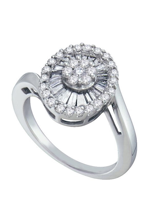 Collection 0.81 Carat (ctw) 14k Round & Baguette Cut White Diamond Right Hand Cluster Flower Ring 3/4 CT, White Gold