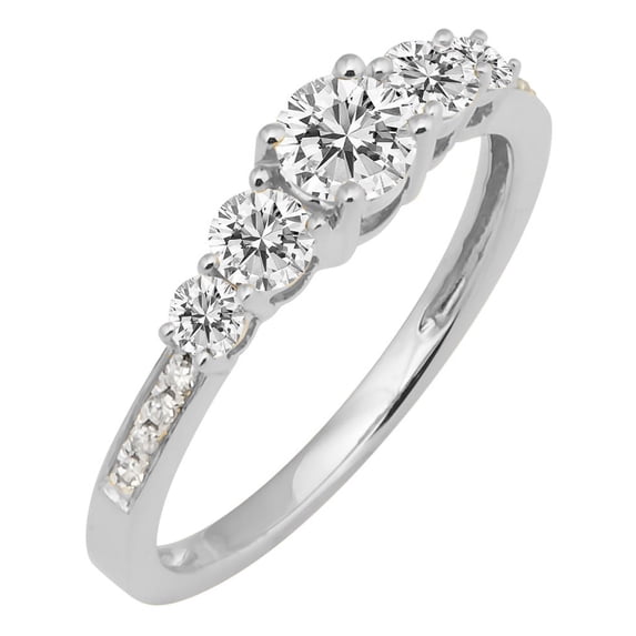 Dazzlingrock Collection 0.85 Carat (Ctw) 14K Round White Diamond Ladies 5 Stone Bridal Engagement Ring, White Gold, Size 9.5
