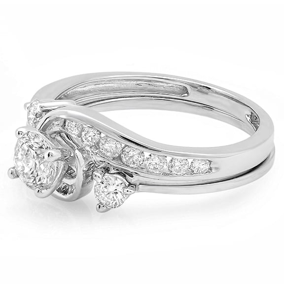 Dazzlingrock Collection 0.85 Carat (ctw) 10K Round Diamond Ladies Swirl Bridal Engagement Ring Set, White Gold, Size 7