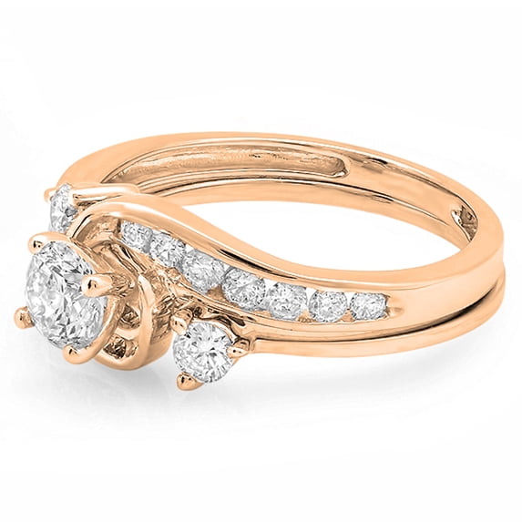 Dazzlingrock Collection 0.85 Carat (ctw) 10K Round Diamond Ladies Twisted Bridal Engagement Ring Set, Rose Gold, Size 6