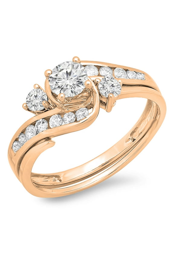 Collection 0.85 Carat (ctw) 10K Round Diamond Ladies Twisted Bridal Engagement Ring Set, Rose Gold, Size 8.5