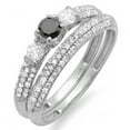 thumbnail image 1 of Dazzlingrock Collection 0.85 Carat (ctw) 14K Black And White Diamond 3 Stone Bridal Engagement Ring Set, White Gold, Size 8.5, 1 of 1