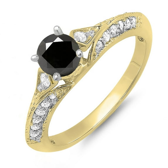 Dazzlingrock Collection 0.85 Carat (ctw) 14K Round Black & White Diamond Ladies Bridal Engagement Ring, Yellow Gold, Size 5.5