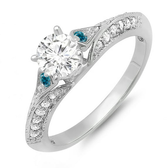 Dazzlingrock Collection 0.85 Carat (ctw) 14K Round Blue & White Diamond Ladies Bridal Engagement Ring, White Gold, Size 5