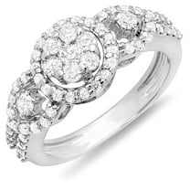 Dazzlingrock Collection 0.85 Carat (ctw) 14K Round Diamond Bridal 3 Stone Cluster Engagement Ring, White Gold, Size 7