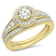 thumbnail image 1 of Dazzlingrock Collection 0.85 Carat (ctw) 14K Round Diamond Halo Bridal Engagement Ring Matching Band Set, Yellow Gold, Size 6.5, 1 of 4