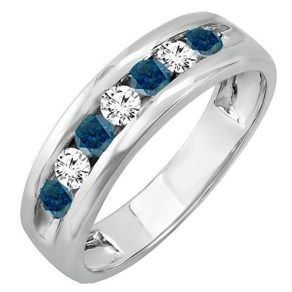 Dazzlingrock Collection 0.85 Carat (ctw) 14K Round White & Blue Diamond Mens Anniversary Wedding Ring, White Gold, Size 11.5