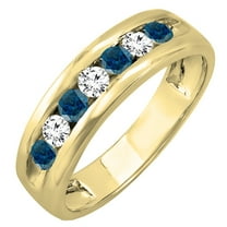 Dazzlingrock Collection 0.85 Carat (ctw) 14K Round White & Blue Diamond Mens Anniversary Wedding Ring, Yellow Gold, Size 8.5