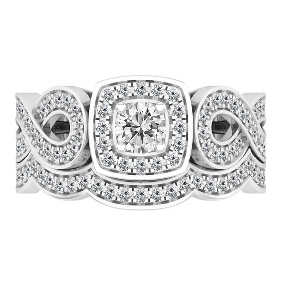 Dazzlingrock Collection 0.85 Carat (ctw) 14K White Diamond Bridal Swirl Halo Engagement Ring Set, White Gold, Size 10